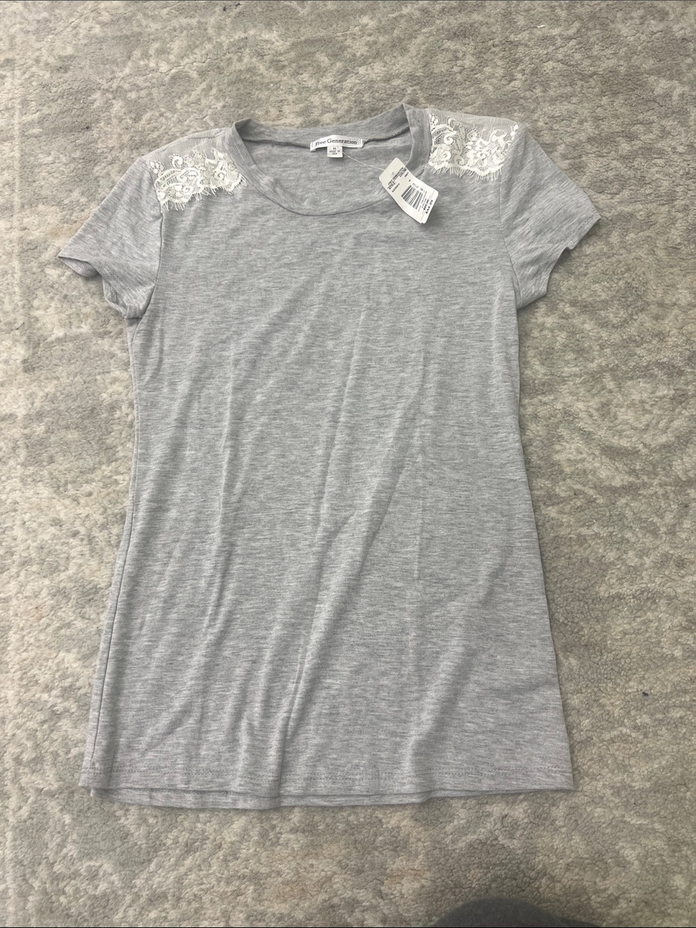 Grey Tee with Lace Shoulder Detail